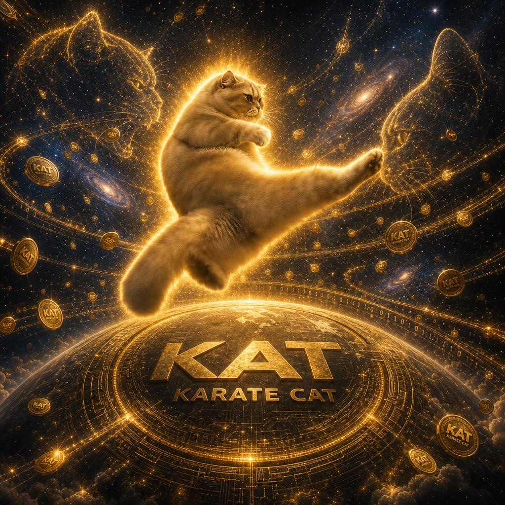 KAT kicking through a cosmic field of golden KAT coins